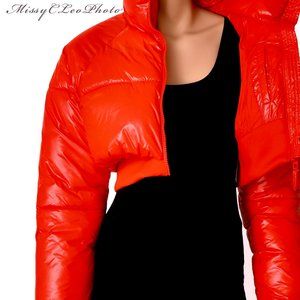 Zara Crop Red Puffer Women's Size XS